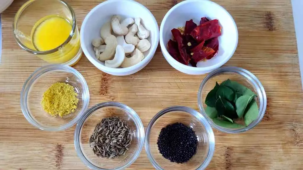 Tempering ingredients for Saravana Bhavan Sambar Sadam