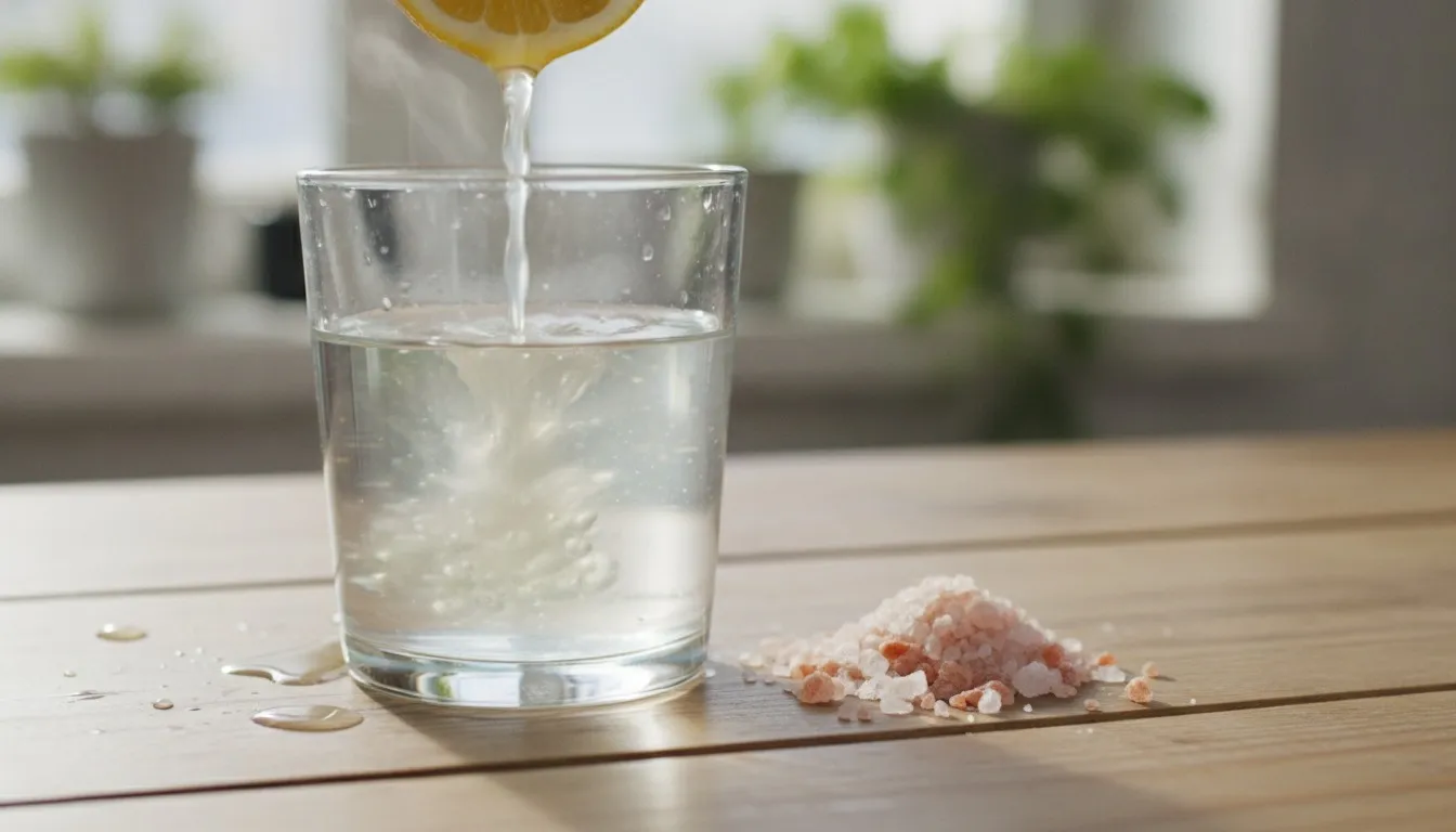 Warm Lemon and Rock Salt Digestive Water preparation
